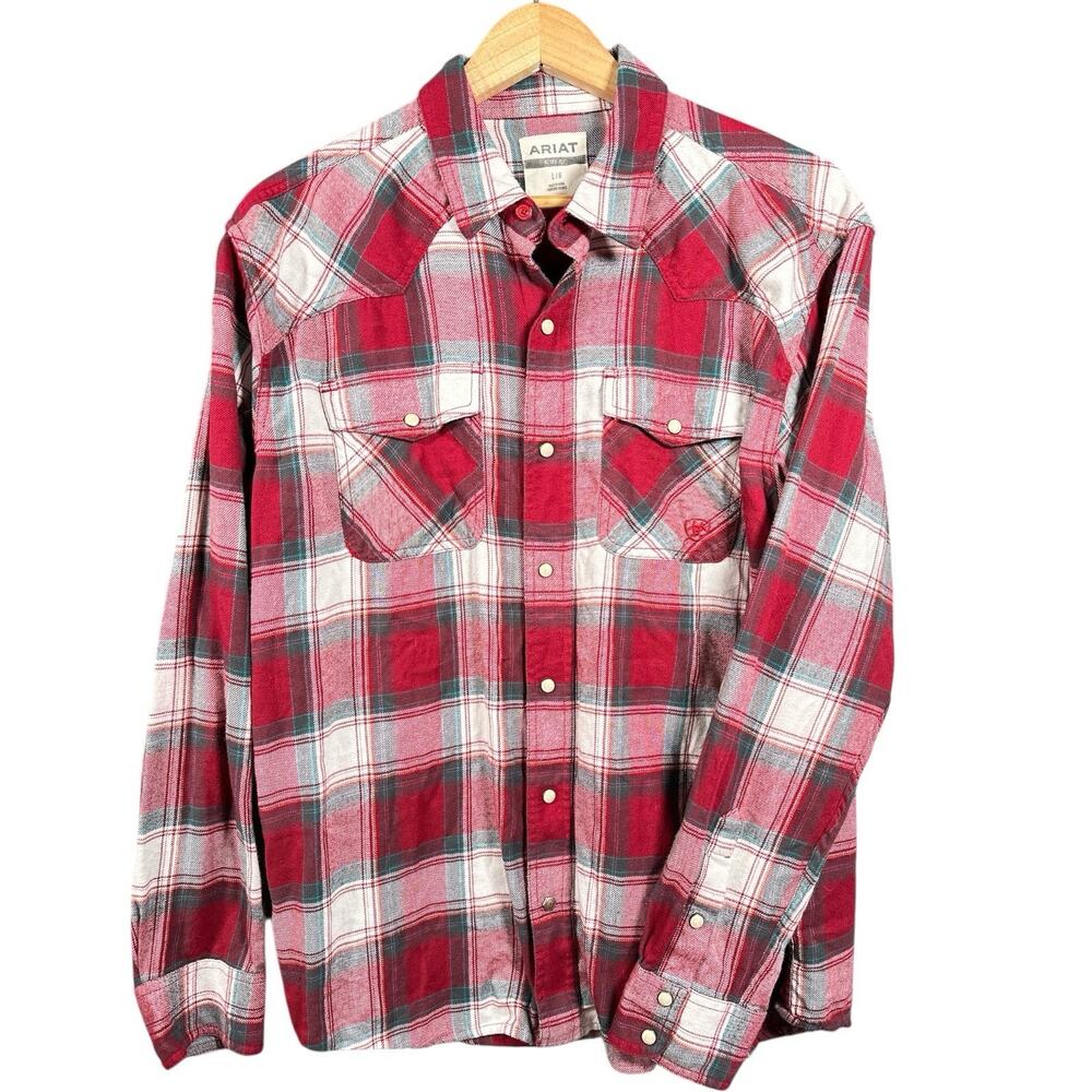 Ariat Retro Fit Mens L Western Pearl Snap Button Up Plaid Red Western Classic‎